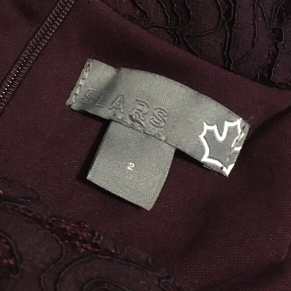 SEARS Fancy and Elegant Dark Burgundy Cotton Lace Mockneck Dress - Picture 10 of 16